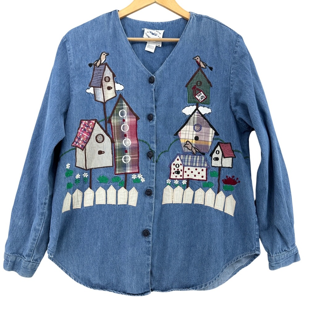 VTG Country Wear Clothing Company Womens Denim Embroidered Bird Shirt 14 90s